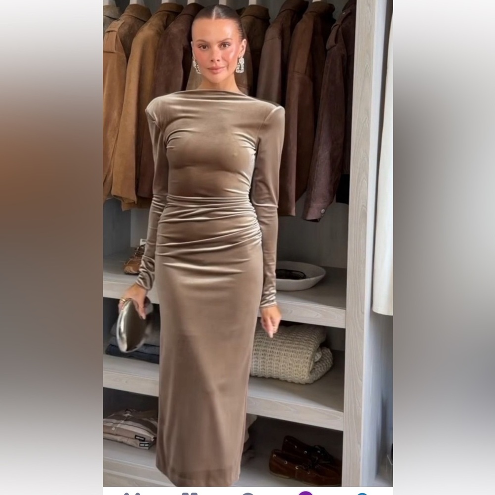 Zara Olive Velvet Backless Dress